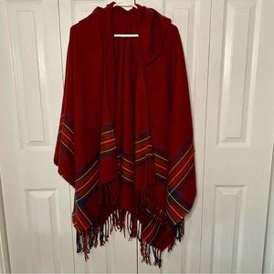 Hooded Plaid Poncho Cardigan